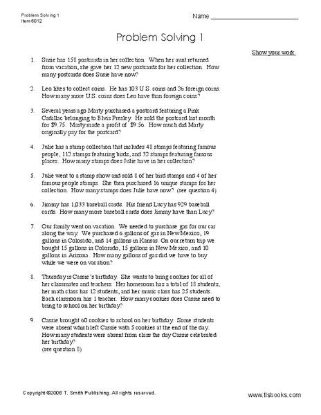 Problem Solving 1 Worksheet