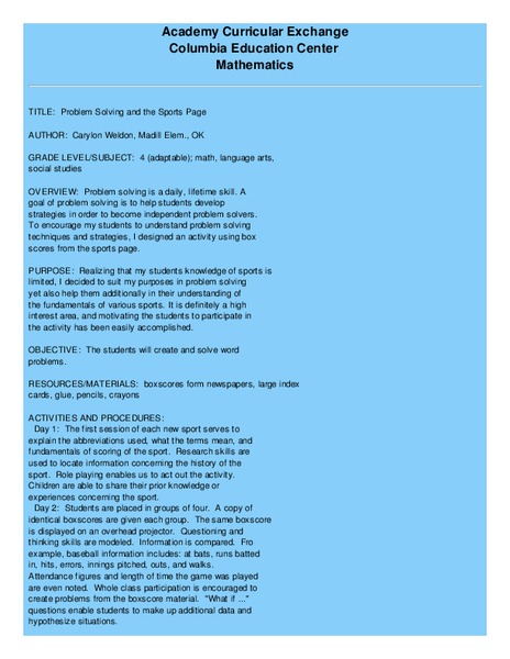 Problem Solving and the Sports Page Lesson Plan