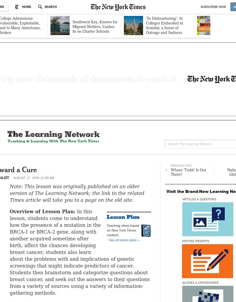 Race Toward a Cure Lesson Plan