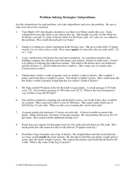 Problem Solving Strategies Worksheet