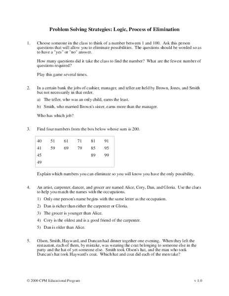 Problem Solving Strategies Worksheet