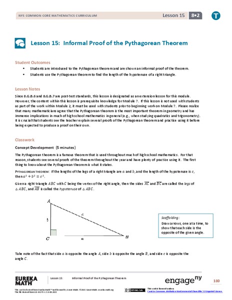 Informal Proof of the Pythagorean Theorem Lesson Plan