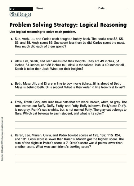 Problem Solving Strategy: Logical Reasoning Worksheet