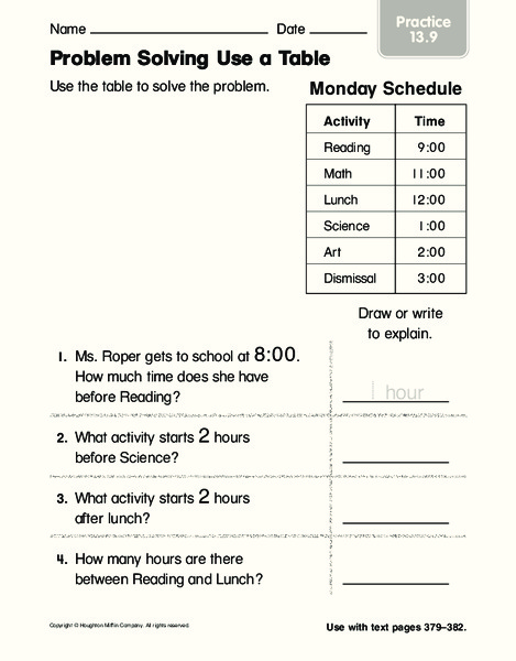 Problem Solving Use a Table Worksheet