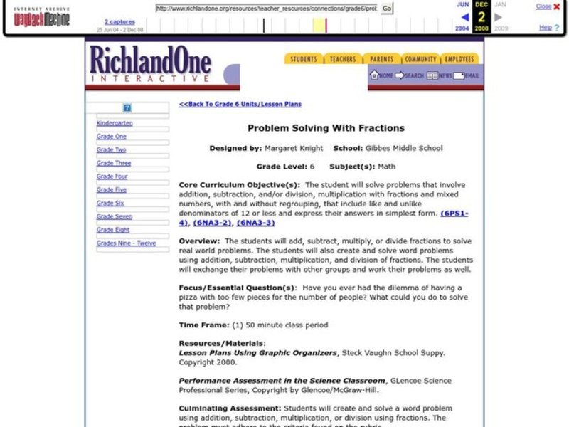 Problem Solving With Fractions Lesson Plan