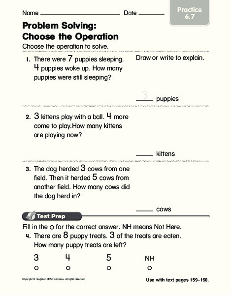 Problem Solving: Choose the Operation Worksheet