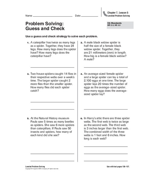 Problem Solving: Guess and Check Worksheet