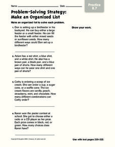 Problem Solving: Make an Organized List Worksheet
