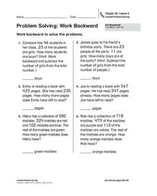 Problem Solving: Work Backward Worksheet