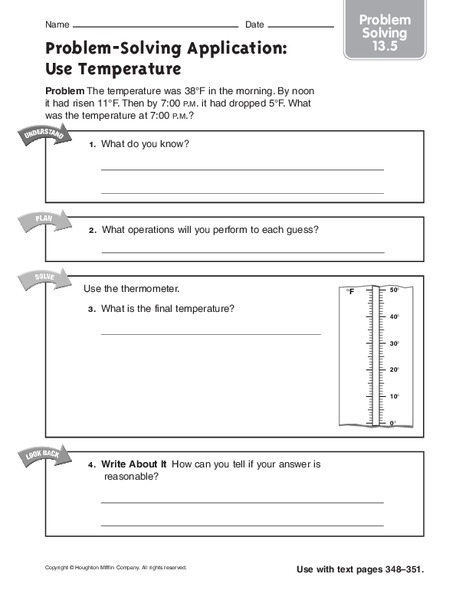 Problem-Solving Application: Use Temperature Worksheet