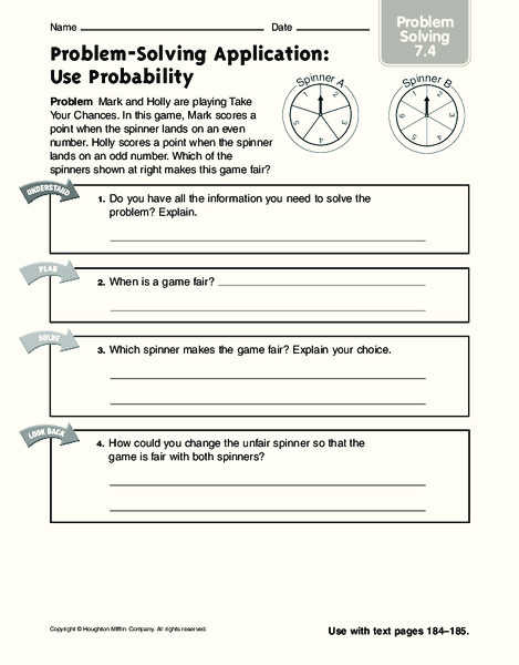 Problem-Solving Application: Use Probability Worksheet