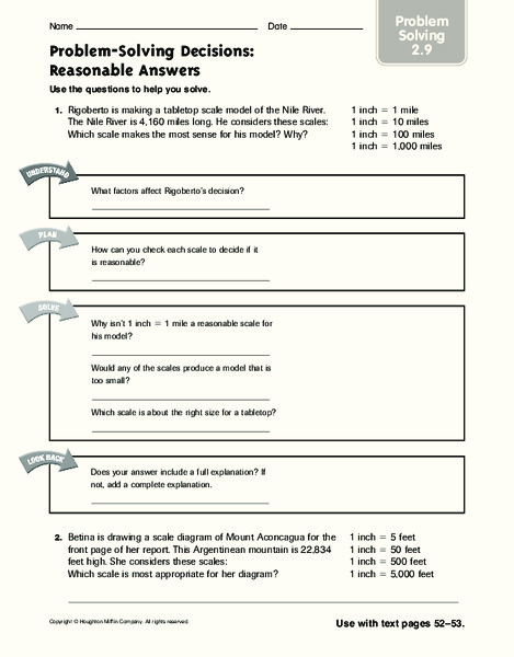 Problem-Solving Decisions: Reasonable Answers Worksheet