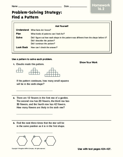 Problem-Solving Strategy: Find a Pattern: Homework Worksheet