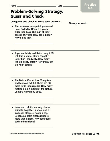 Problem-Solving Strategy: Guess and Check Worksheet