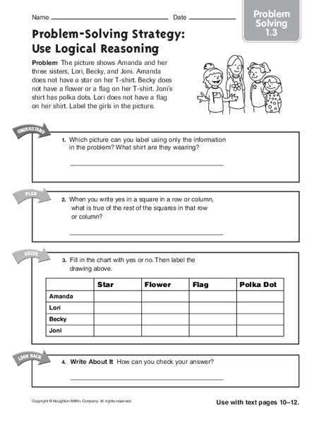 Problem-Solving Strategy: Use Logical Reasoning Worksheet