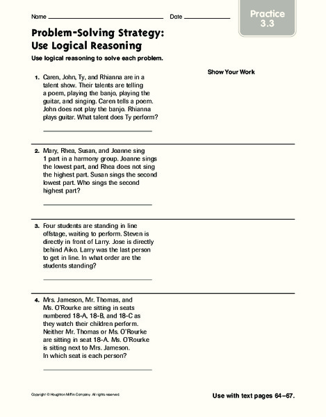 Problem-Solving Strategy: Use Logical Reasoning Worksheet