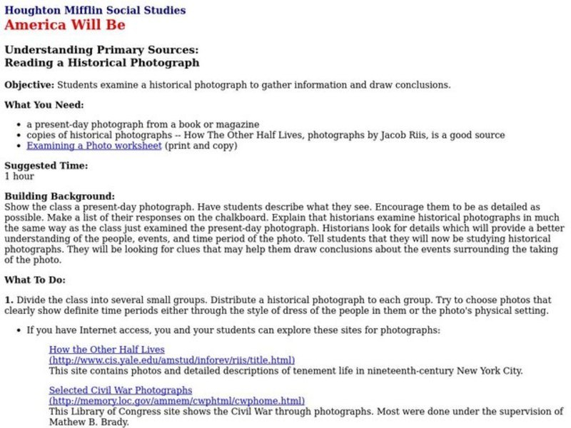 Reading A Historical Photograph Lesson Plan