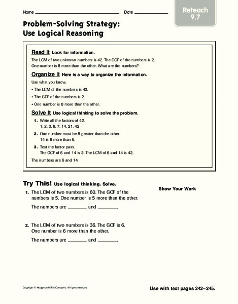 Problem-Solving Strategy: Use Logical Reasoning Worksheet
