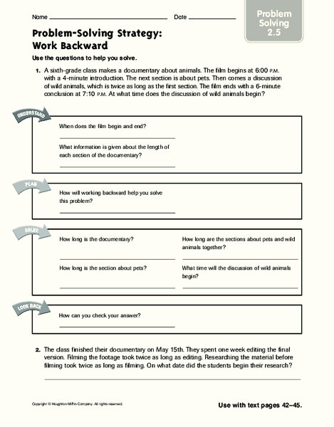 Problem-Solving Strategy: Work Backward Worksheet