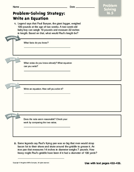 Problem-Solving Strategy: Write an Equation Worksheet