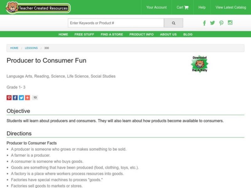 Producer to Consumer Fun Lesson Plan
