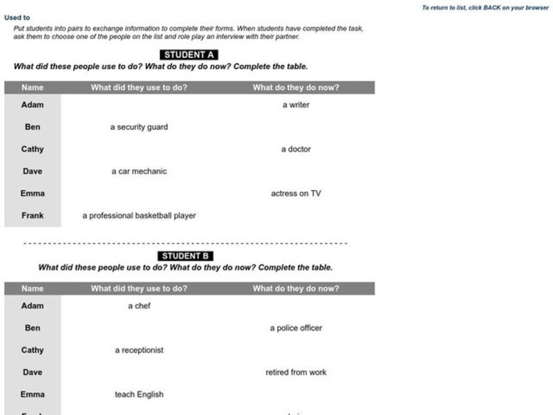 Professions Worksheet