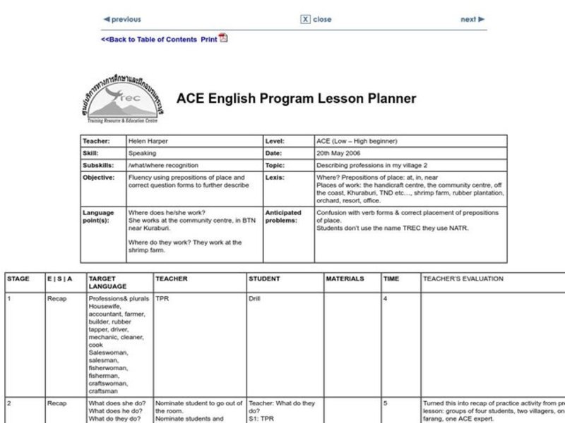 Professions in My Village Lesson Plan