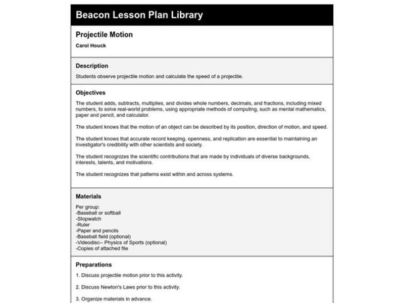 Projectile Motion Lesson Plan