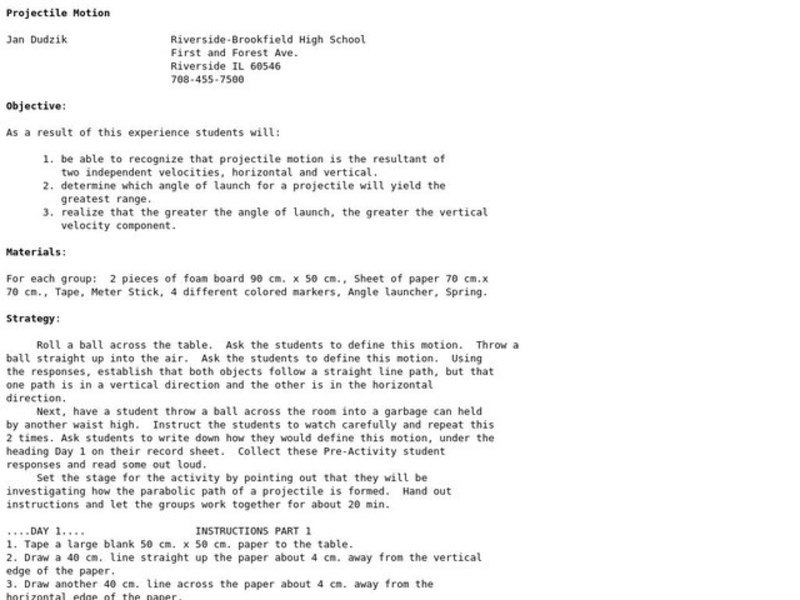 Projectile Motion Lesson Plan