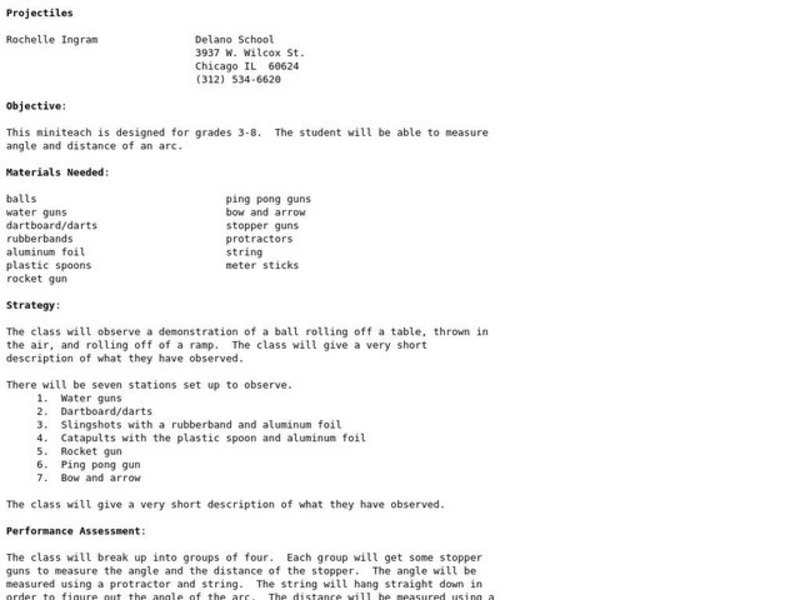 Projectiles Lesson Plan