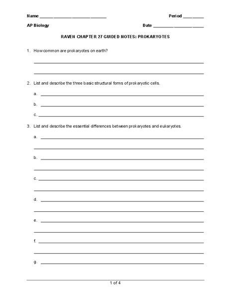 Prokaryotes Worksheet