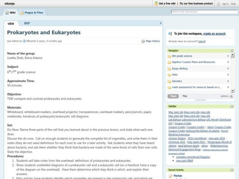 Prokaryotes and Eukaryotes Lesson Plan