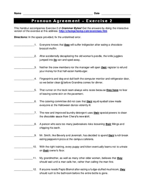 Pronoun Agreement Worksheet