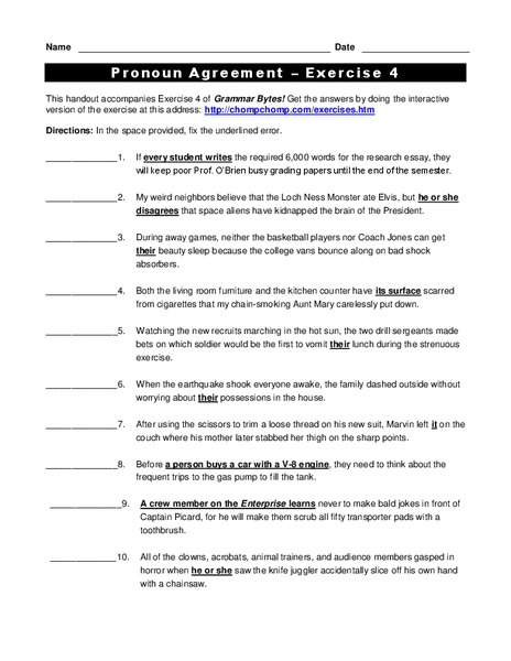 Pronoun Agreement Worksheet