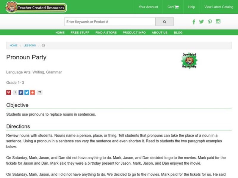 Pronoun Party Lesson Plan