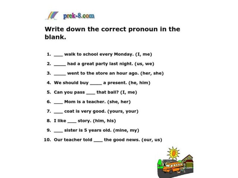 Pronoun Practice Worksheet