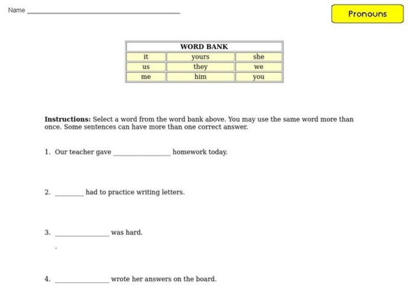 Pronoun Practice Worksheet