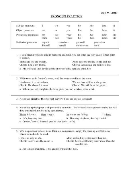 Pronoun Practice  Worksheet