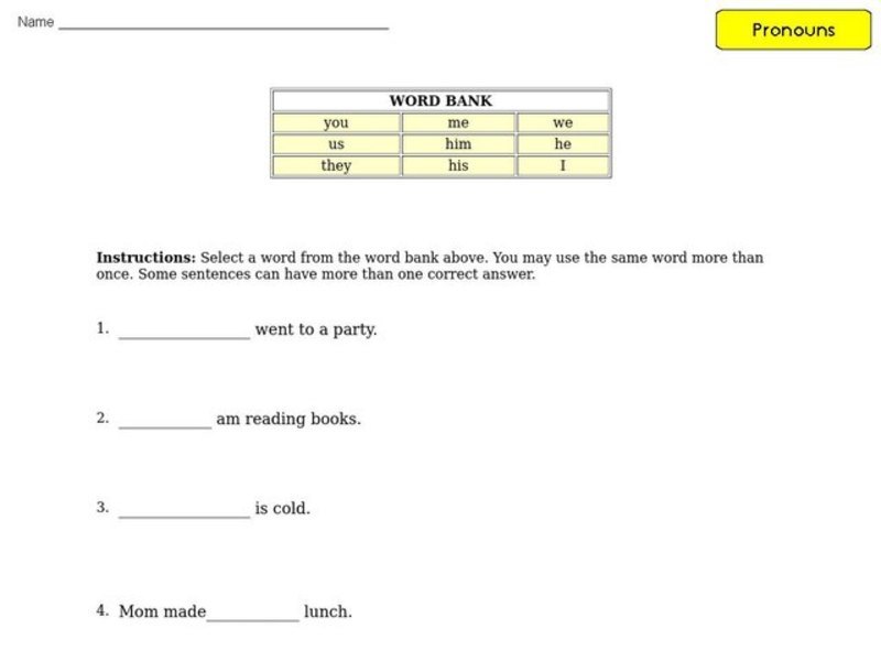 Pronoun Practice 2 Worksheet