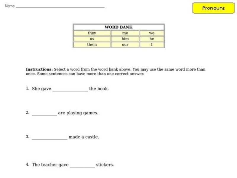 Pronoun Practice 5 Worksheet