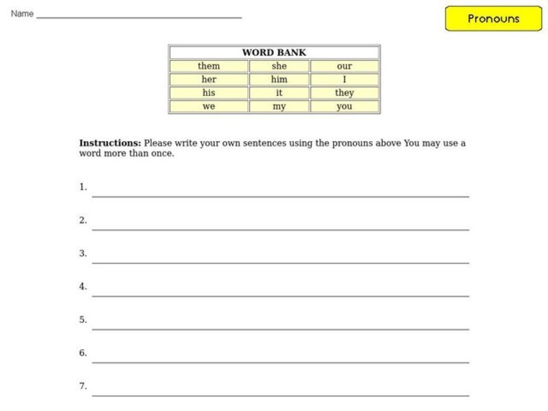 Pronoun Practice 5 Worksheet