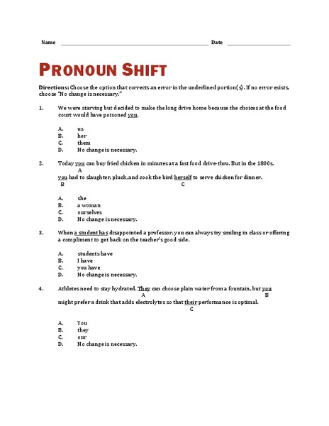 Pronoun Shift Worksheet