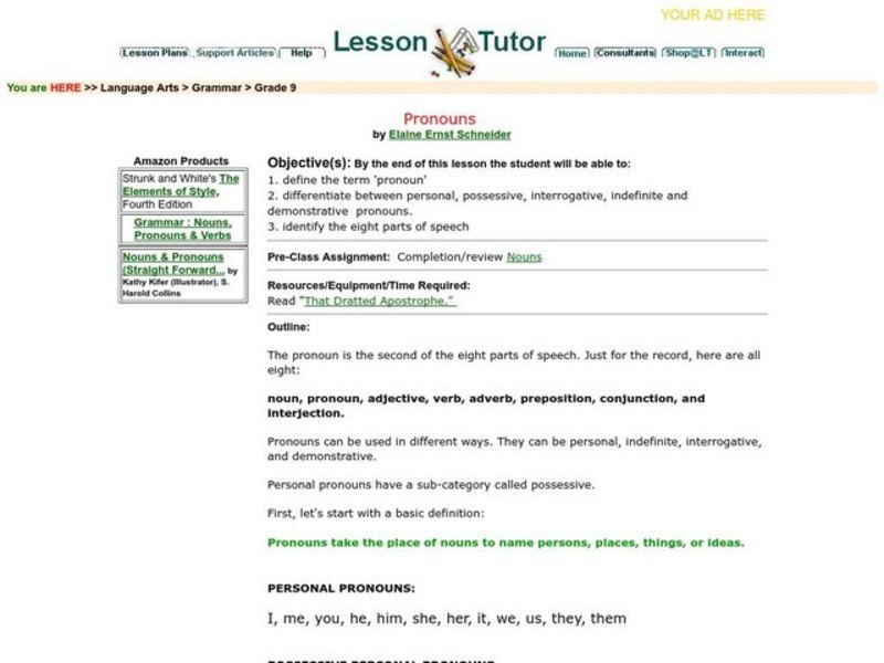 Pronouns Lesson Plan