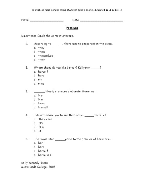 Pronouns Worksheet