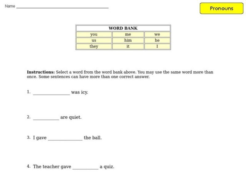 Pronouns Worksheet