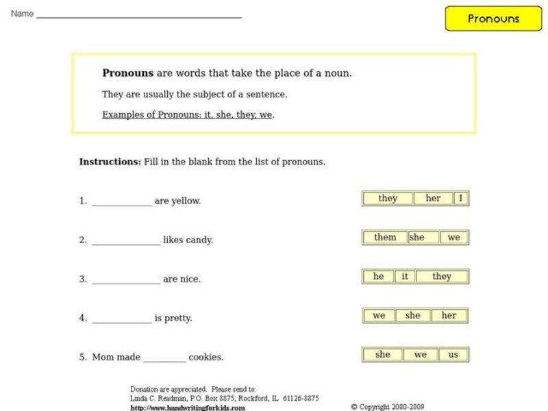 Pronouns Worksheet