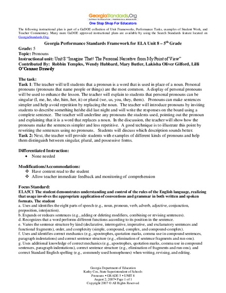 Pronouns Lesson Plan