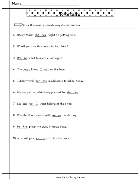 Pronouns Worksheet