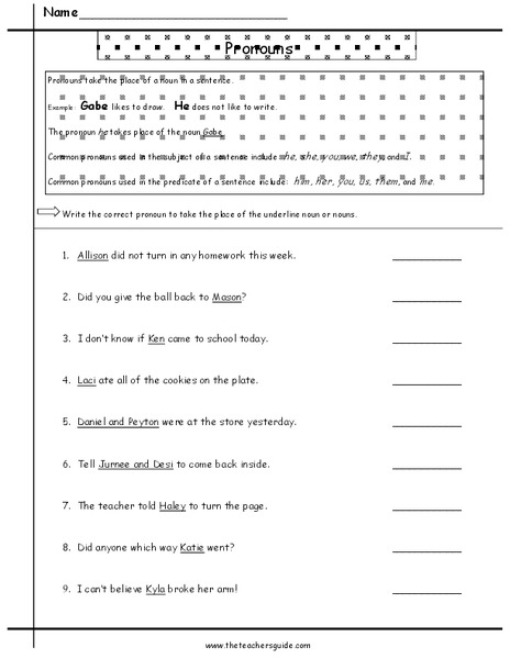 Pronouns Worksheet