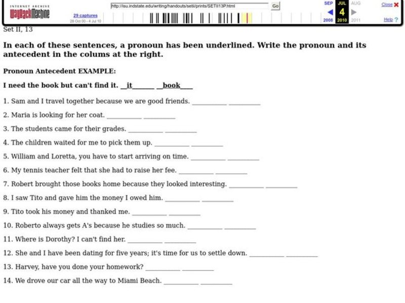 Pronouns and Antecedents Worksheet
